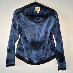 Vintage Workers For Freedom Top Long Sleeve Size 2 Silk Blue Tie Dye London